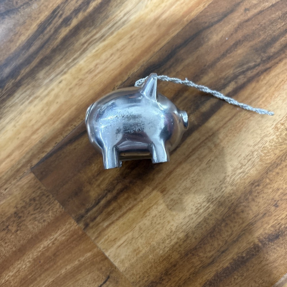 Vintage Pewter Pig Ornament/ Mini Piggy Bank Ornament Farm Animal Decor 2.5"